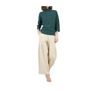 NEW CLARA SUN WOO soft ribbed cashmere funnel neck sweater in hunter green